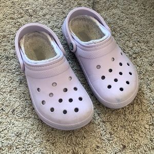 Purple fuzzy crocs